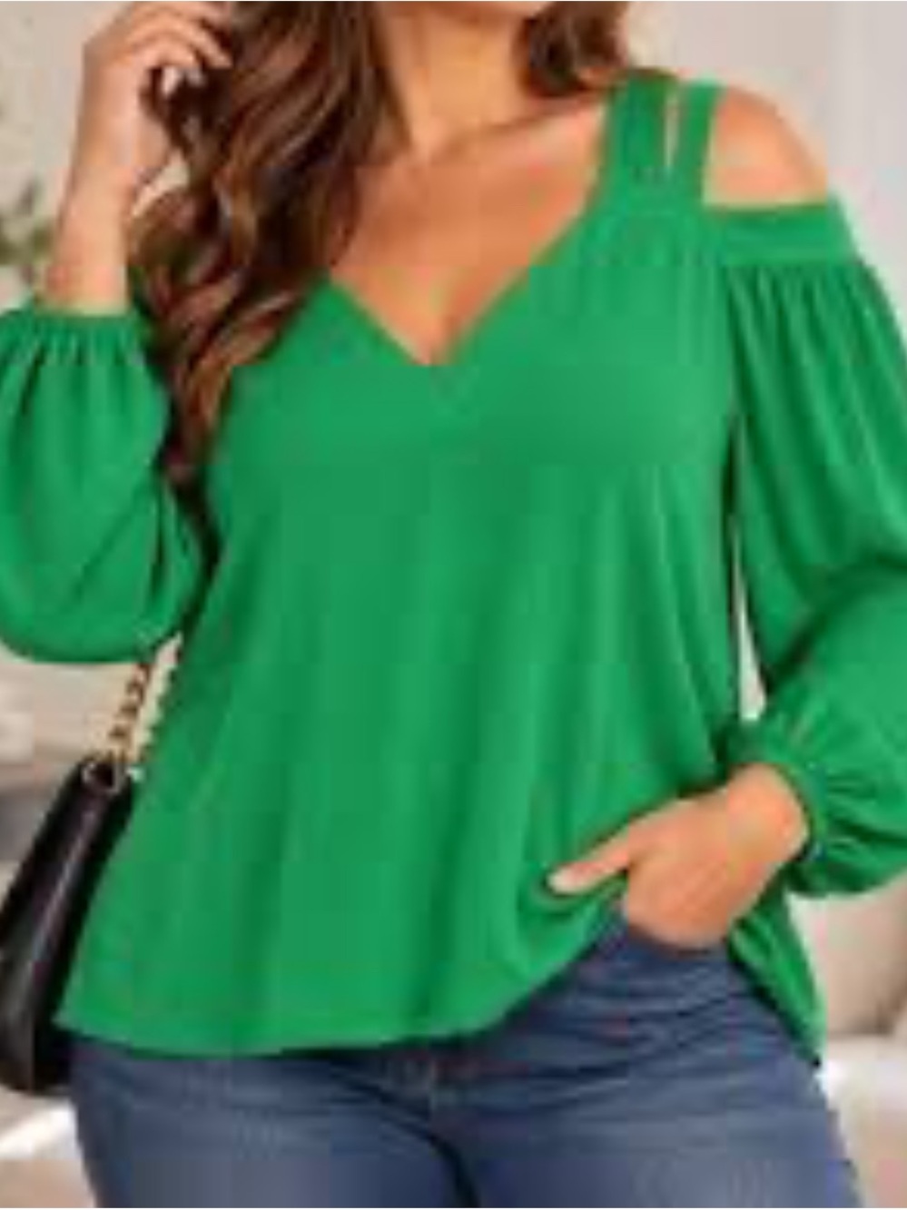 INC International Concepts Green Cold-Shoulder V-Neck Tunic Top